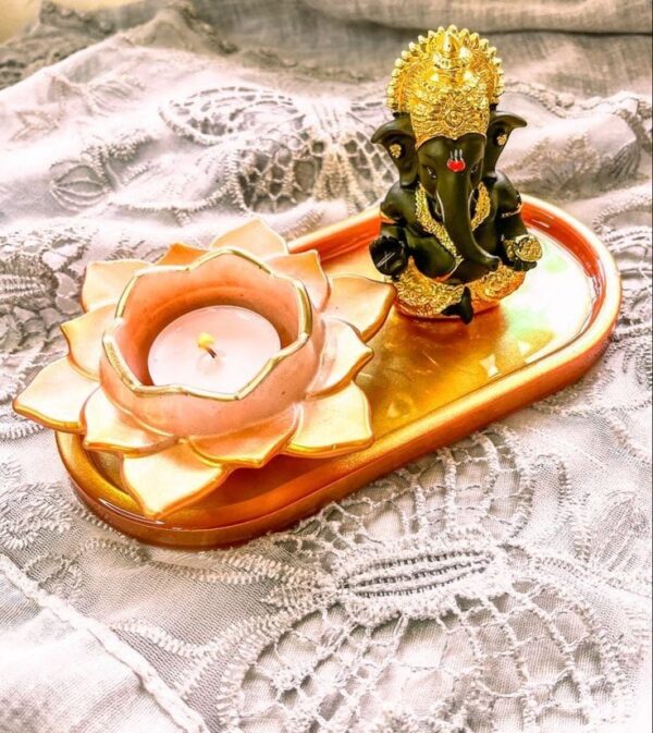 Resinarticrafts Resin Tea Light Holder Set with Ganapati ji